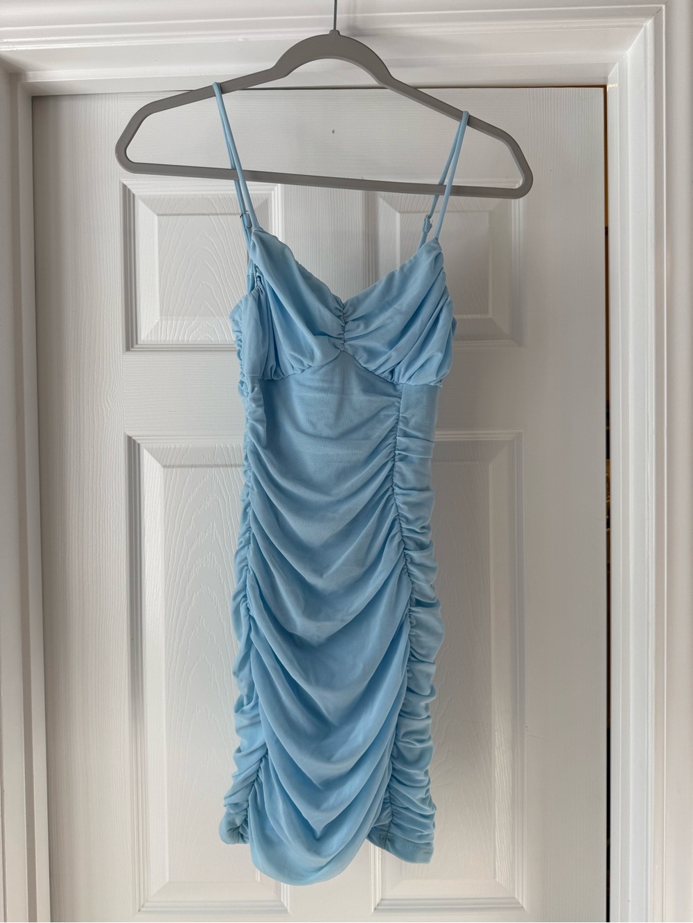 Hello Molly Sky Blue Ruched Mini Dress